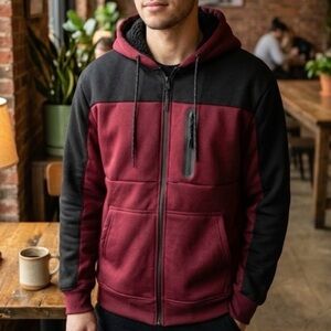 Modern Culture Men's Faux Sherpa Lined Zip-Up Hooded Jacket.